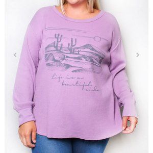 NWT! Waffle Knit Graphic Top in Periwinkle